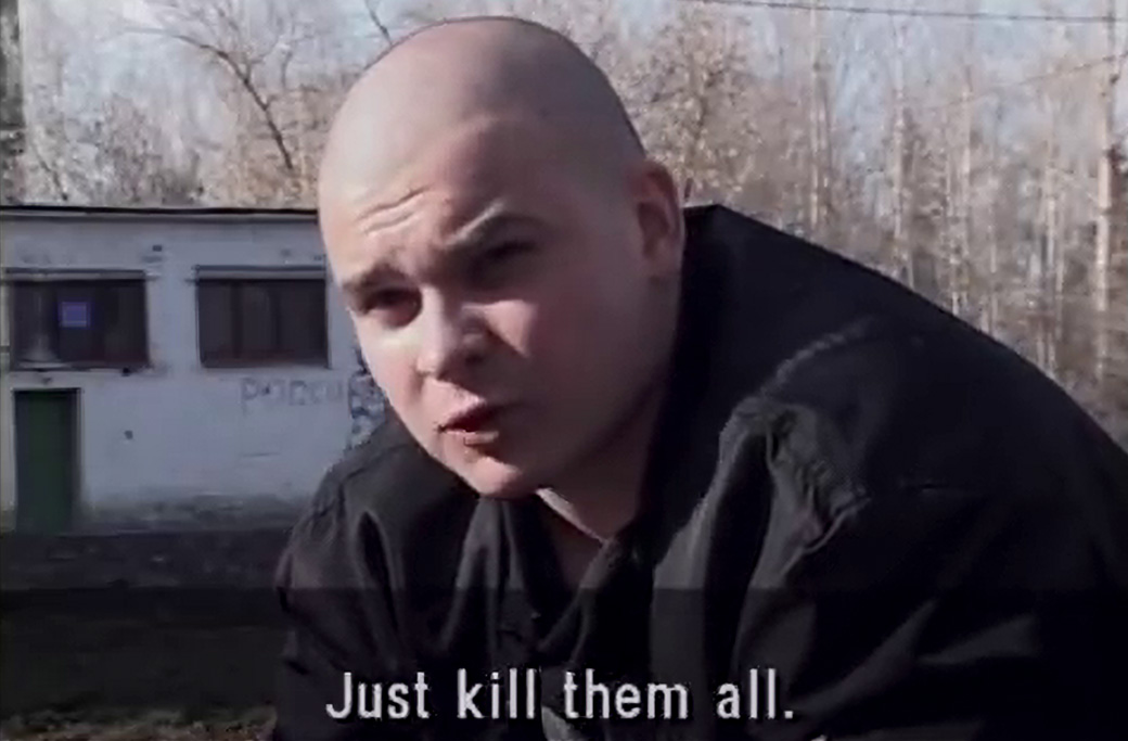 Tesak, eller Maksim Martsinkevitj, ur dokumentären The Rise Of Neo-Nazism In Russia (2004).