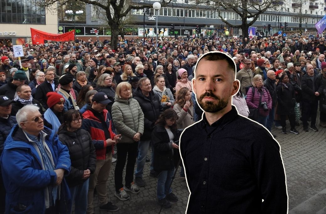 Tre dagar efter attacken mot ett antifascistiskt möte i Gubbängen samlades 1000 personer i protest mot det högerextrema våldet.