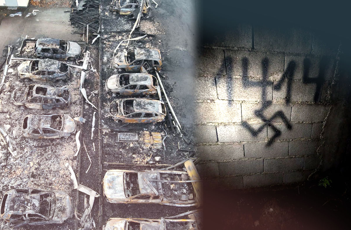 Bilder från brottsplatsen för bilbrand i Ängelholm