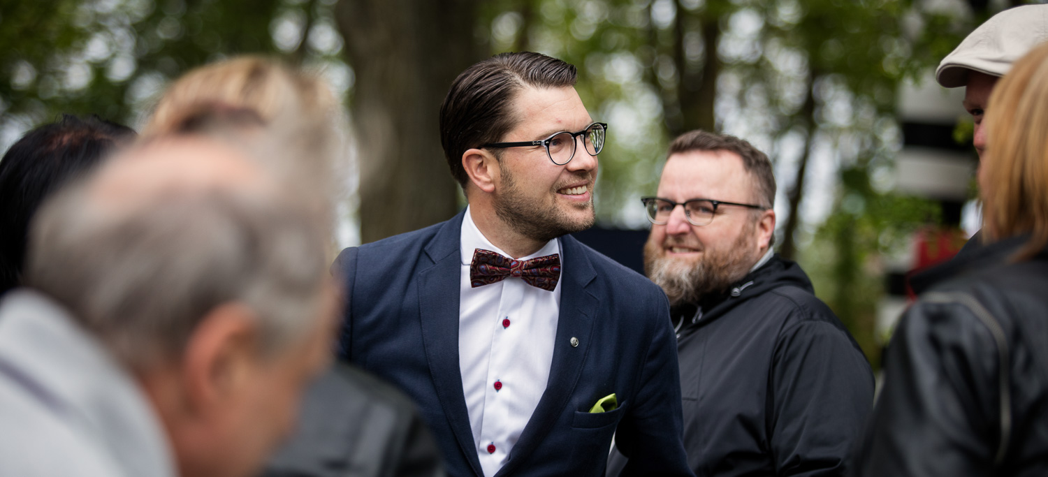 Sverigedemokraternas partiledare Jimmie Åkesson under ett partievenemang