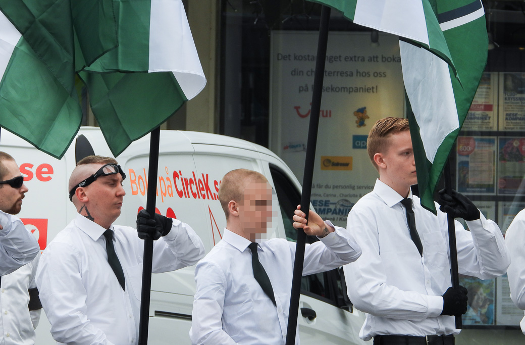 22-åringen under NMR:s första maj-demonstration i Kungälv 2019.