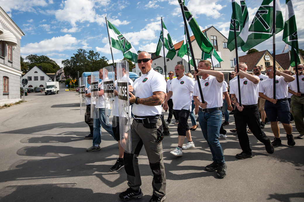 Nordiska motståndsrörelsen demonstrerar i Almedalen 6 juli 2018 för att sedan avsluta med ett torgmöte.