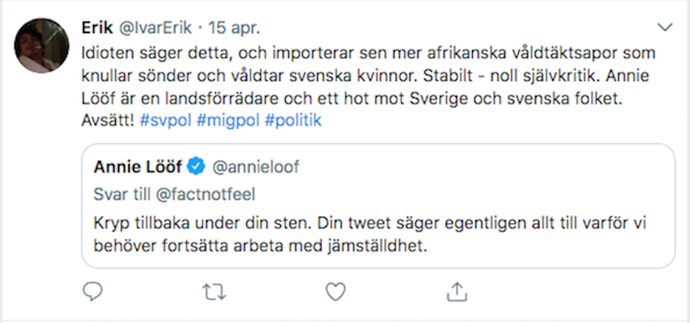 KD-politiker sprider hat på nätet